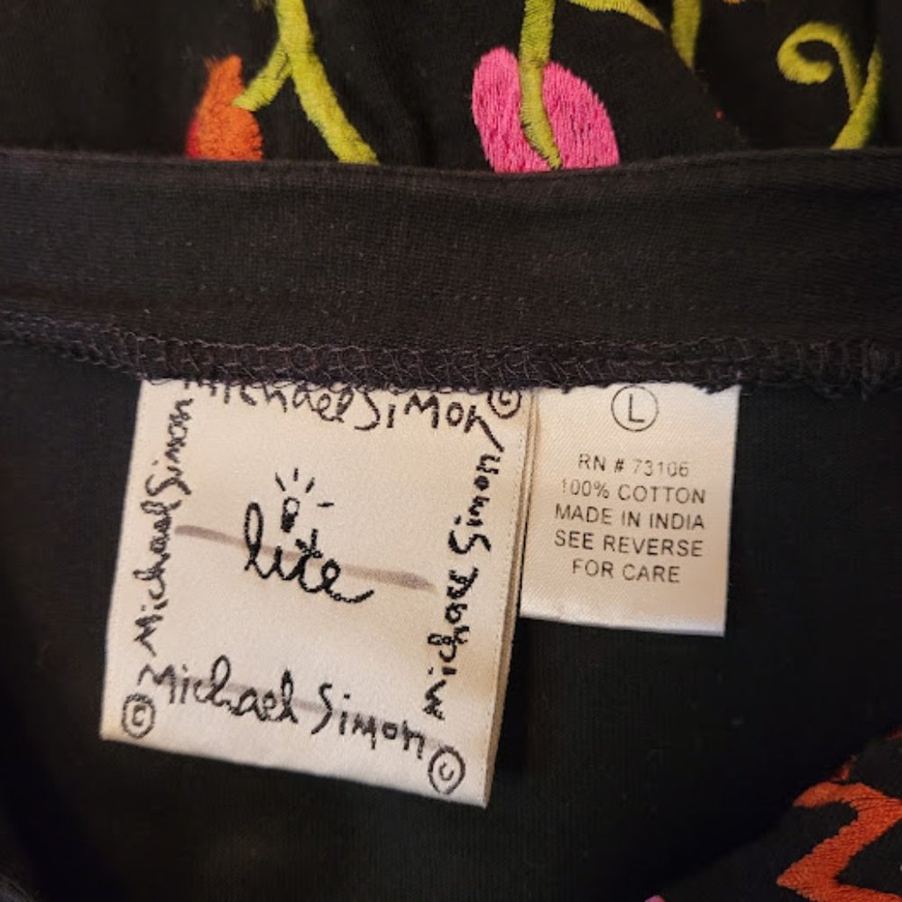 SOLD: Michael Simon Lite Embroidered Floral Johnny Was Style Top Shacket Boho L - Picture 8 of 10